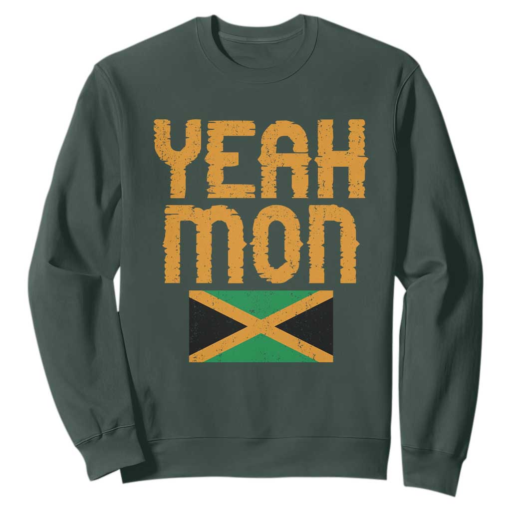 Yeah Mon Jamaican Pride Sweatshirt Jamaican Vacation Jamaica Reggae Roots TS10 Dark Forest Green Print Your Wear