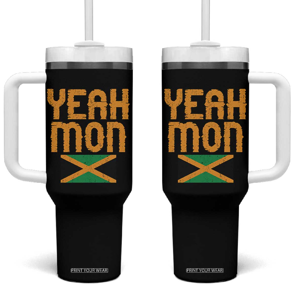 Yeah Mon Jamaican Pride Tumbler With Handle Jamaican Vacation Jamaica Reggae Roots TS10 One Size: 40 oz Black Print Your Wear