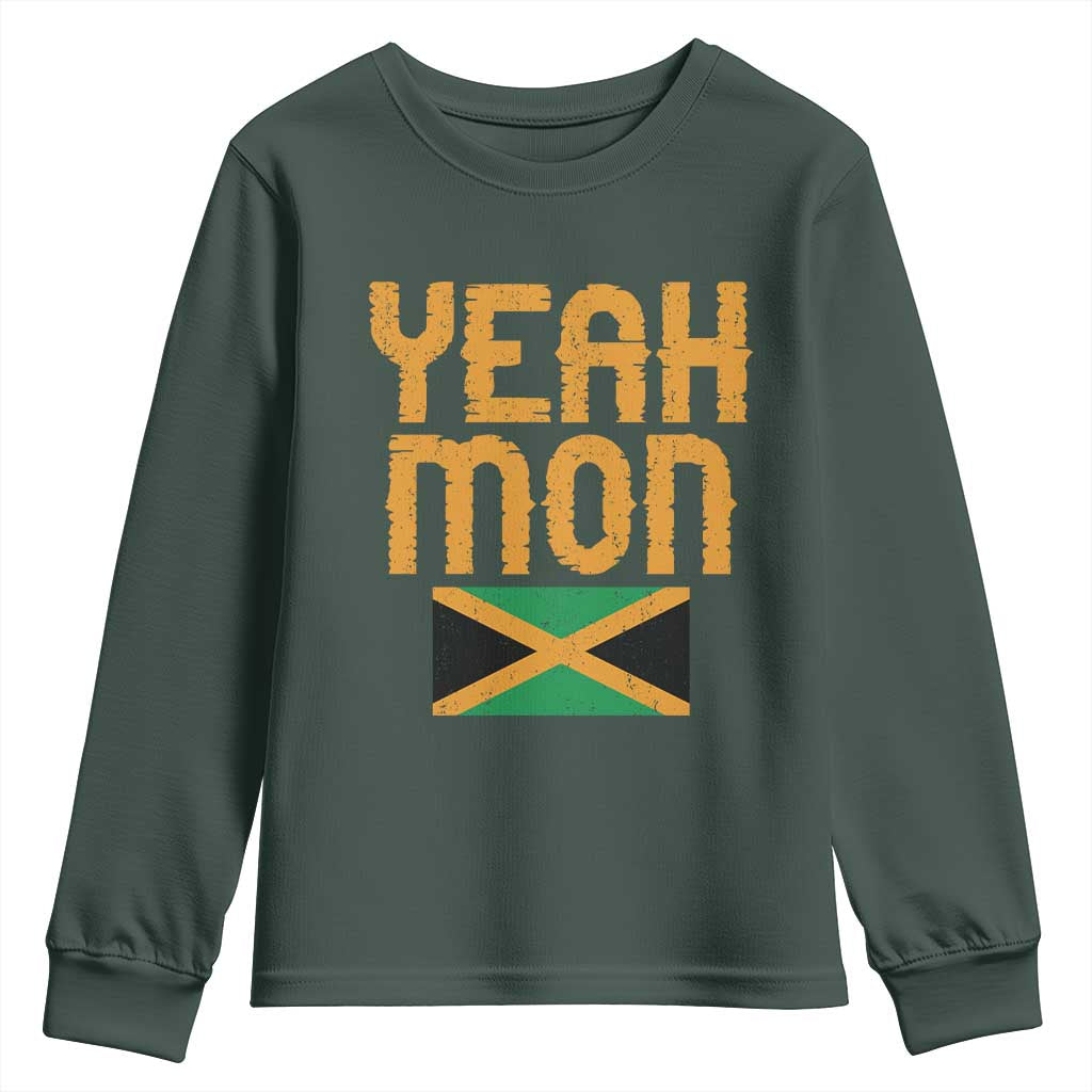 Yeah Mon Jamaican Pride Youth Sweatshirt Jamaican Vacation Jamaica Reggae Roots TS10 Dark Forest Green Print Your Wear