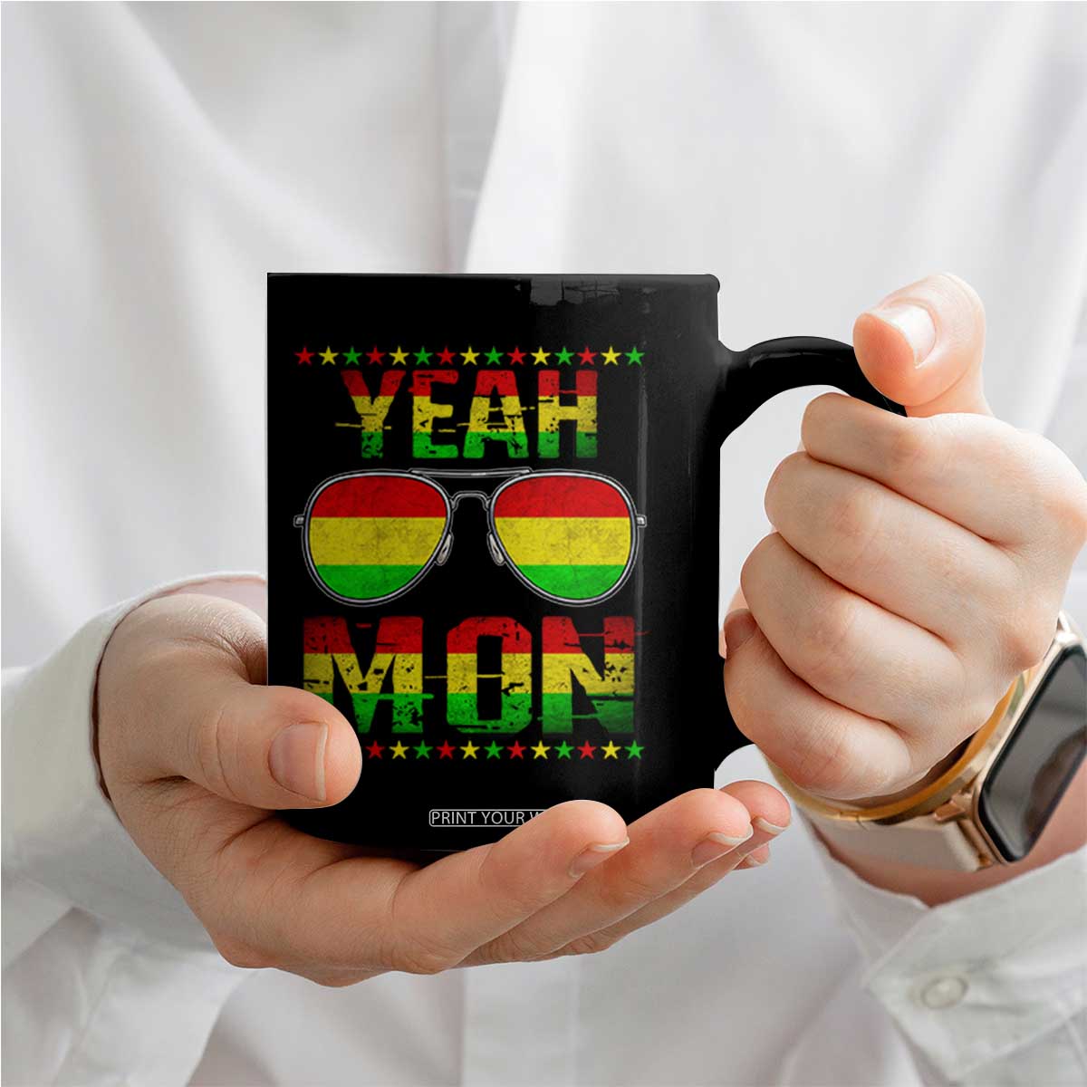 Yeah Mon Jamaican Pride Coffee Mug Jamaican Vacation Jamaica Reggae Sunglasses TS10 Print Your Wear