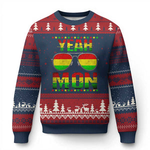 Yeah Mon Jamaican Pride Ugly Christmas Sweater Jamaican Vacation Jamaica Reggae Sunglasses TS10 Navy Red Print Your Wear