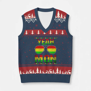 Yeah Mon Jamaican Pride V-Neck Knit Sweater Vest Jamaican Vacation Jamaica Reggae Sunglasses TS10 Navy Red Print Your Wear