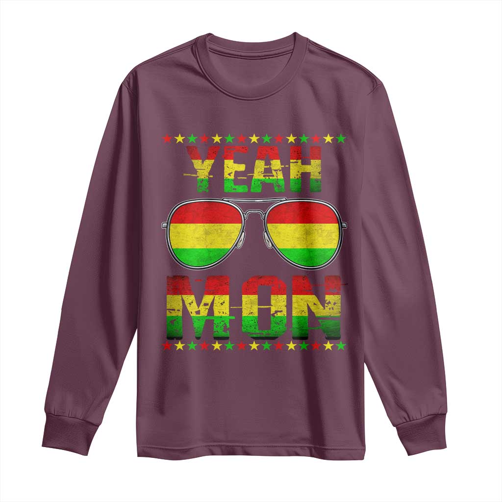 Yeah Mon Jamaican Pride Long Sleeve Shirt Jamaican Vacation Jamaica Reggae Sunglasses TS10 Maroon Print Your Wear
