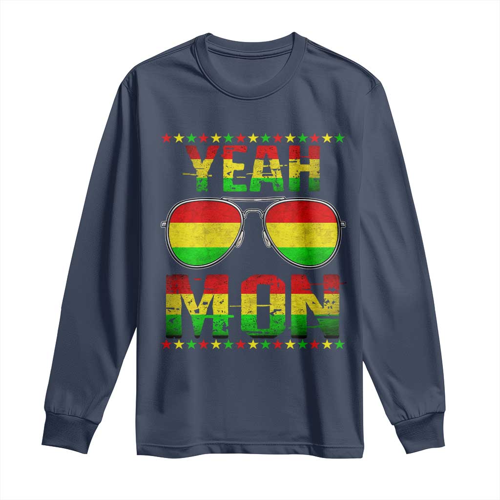 Yeah Mon Jamaican Pride Long Sleeve Shirt Jamaican Vacation Jamaica Reggae Sunglasses TS10 Navy Print Your Wear