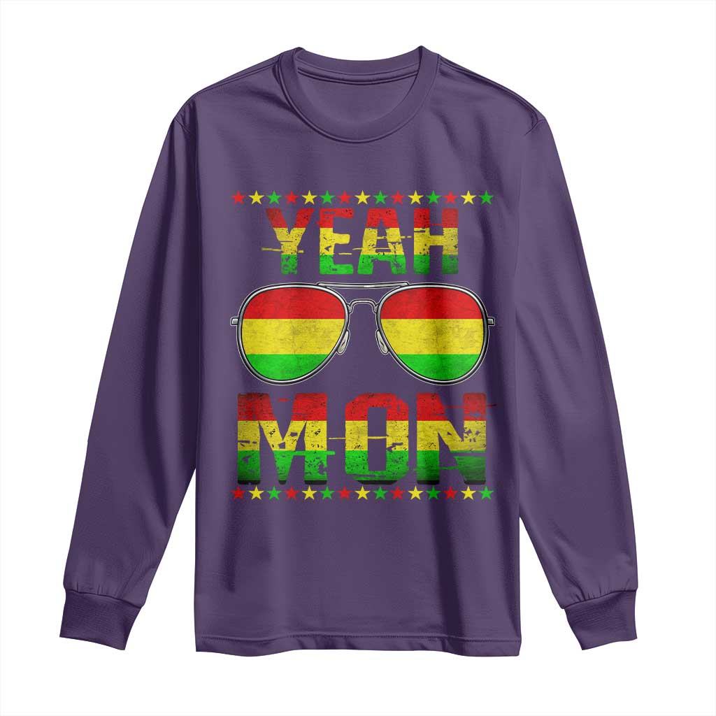 Yeah Mon Jamaican Pride Long Sleeve Shirt Jamaican Vacation Jamaica Reggae Sunglasses TS10 Purple Print Your Wear