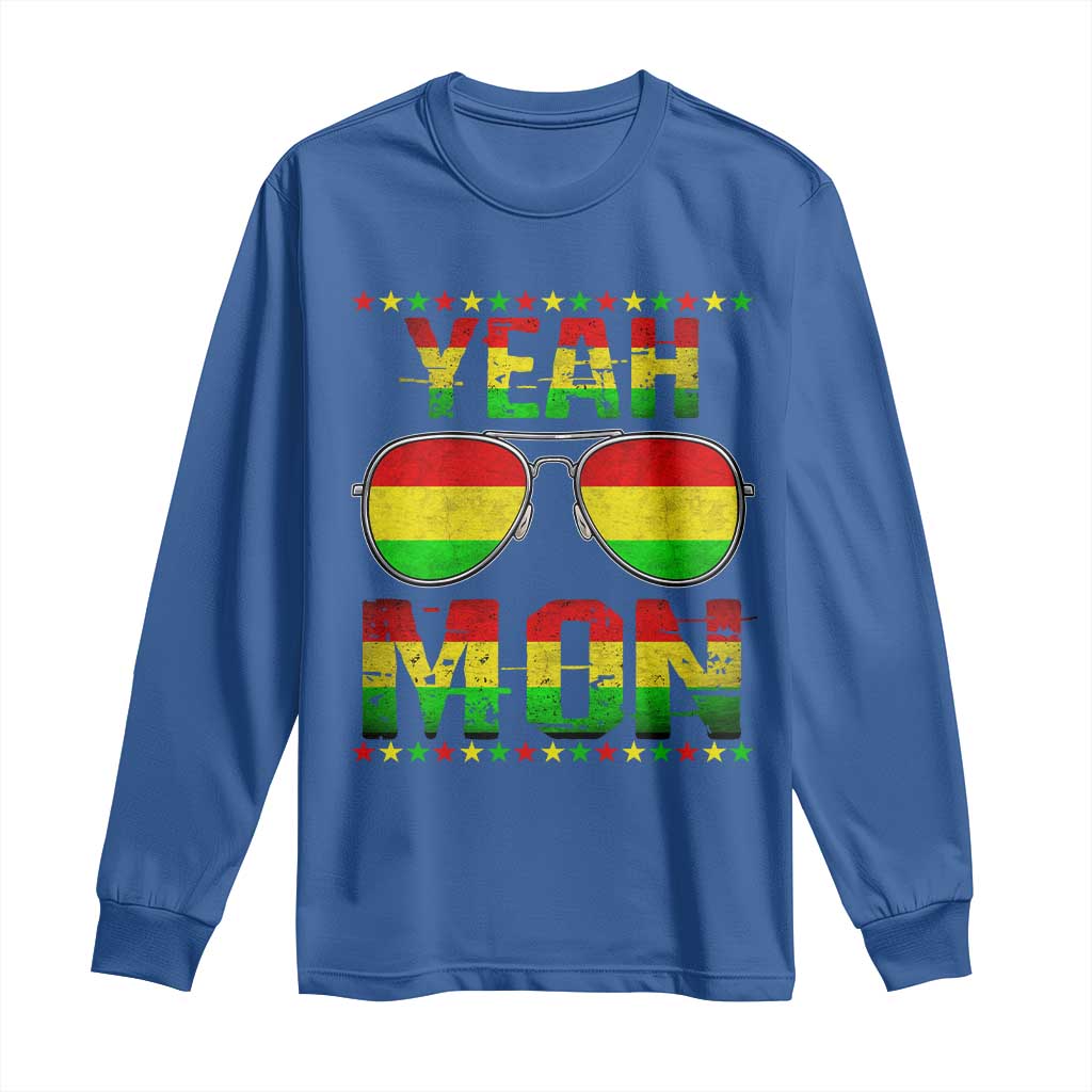 Yeah Mon Jamaican Pride Long Sleeve Shirt Jamaican Vacation Jamaica Reggae Sunglasses TS10 Royal Blue Print Your Wear