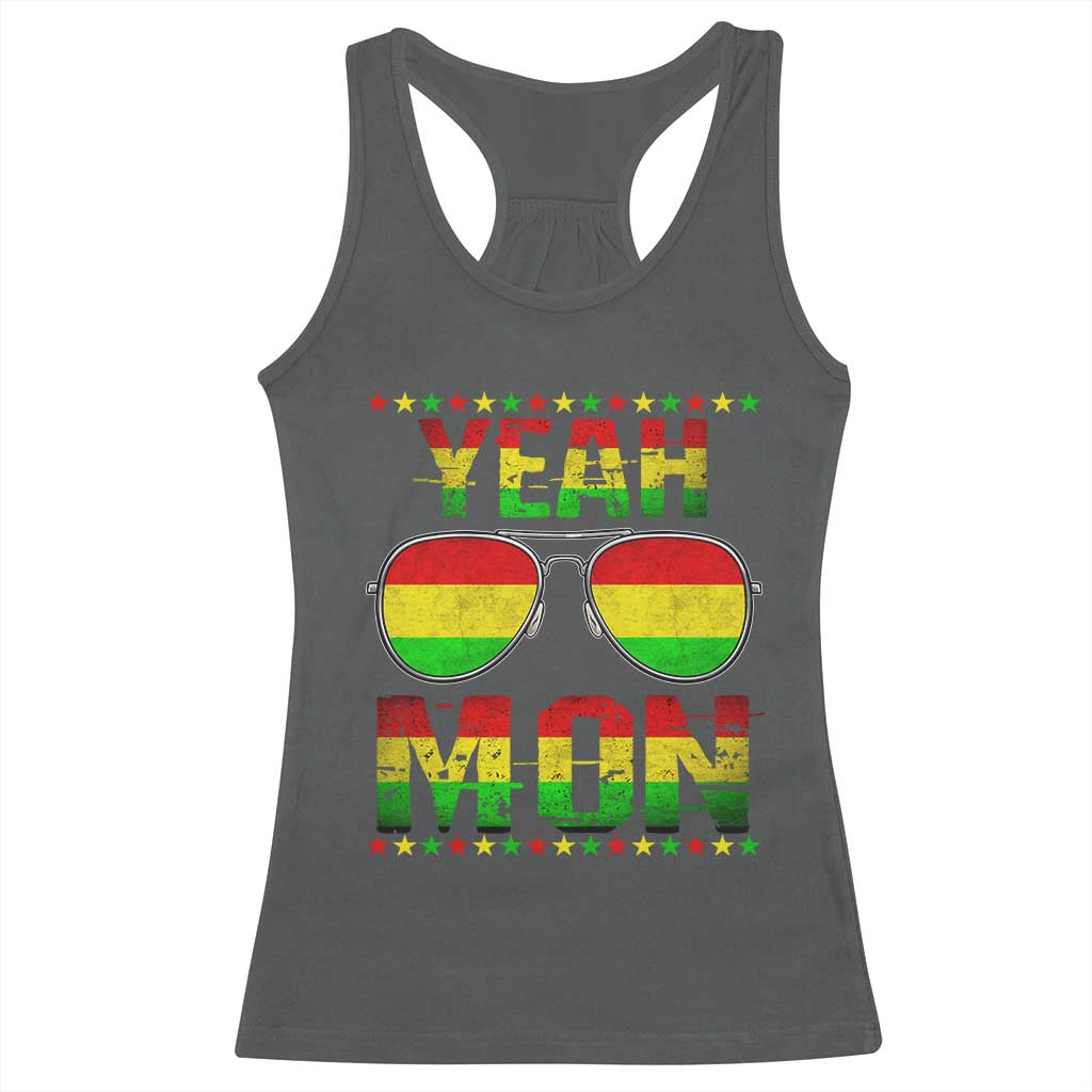 Yeah Mon Jamaican Pride Racerback Tank Top Jamaican Vacation Jamaica Reggae Sunglasses TS10 Dark Heather Print Your Wear