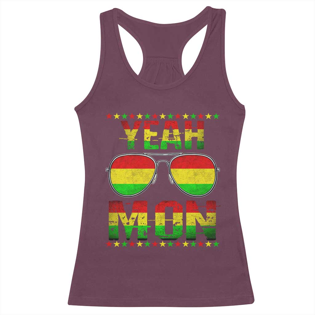 Yeah Mon Jamaican Pride Racerback Tank Top Jamaican Vacation Jamaica Reggae Sunglasses TS10 Maroon Print Your Wear