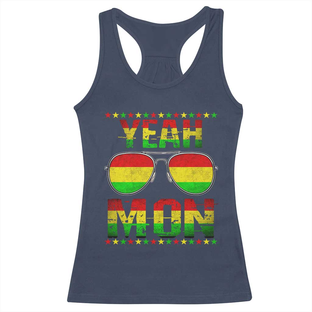 Yeah Mon Jamaican Pride Racerback Tank Top Jamaican Vacation Jamaica Reggae Sunglasses TS10 Navy Print Your Wear