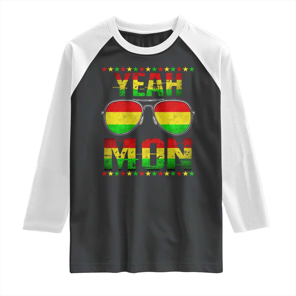 Yeah Mon Jamaican Pride Raglan Shirt Jamaican Vacation Jamaica Reggae Sunglasses TS10 Black White Print Your Wear