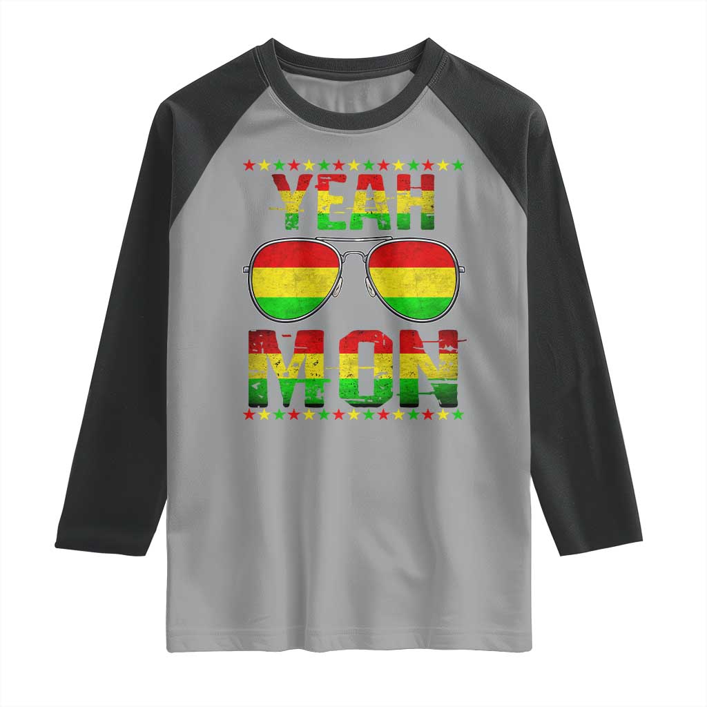 Yeah Mon Jamaican Pride Raglan Shirt Jamaican Vacation Jamaica Reggae Sunglasses TS10 Sport Gray Black Print Your Wear