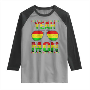 Yeah Mon Jamaican Pride Raglan Shirt Jamaican Vacation Jamaica Reggae Sunglasses TS10 Sport Gray Black Print Your Wear