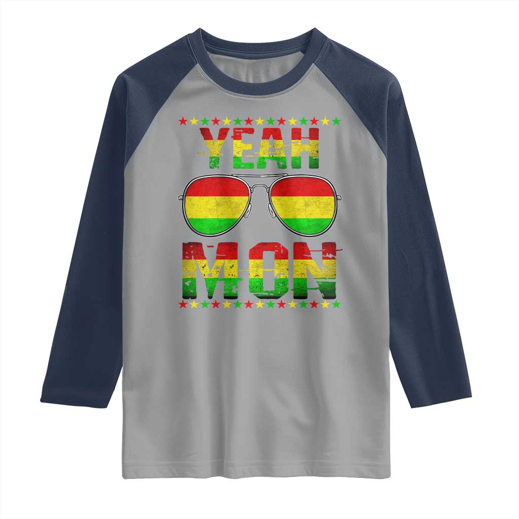 Yeah Mon Jamaican Pride Raglan Shirt Jamaican Vacation Jamaica Reggae Sunglasses TS10 Sport Gray Navy Print Your Wear
