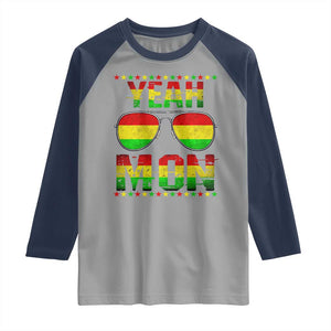 Yeah Mon Jamaican Pride Raglan Shirt Jamaican Vacation Jamaica Reggae Sunglasses TS10 Sport Gray Navy Print Your Wear