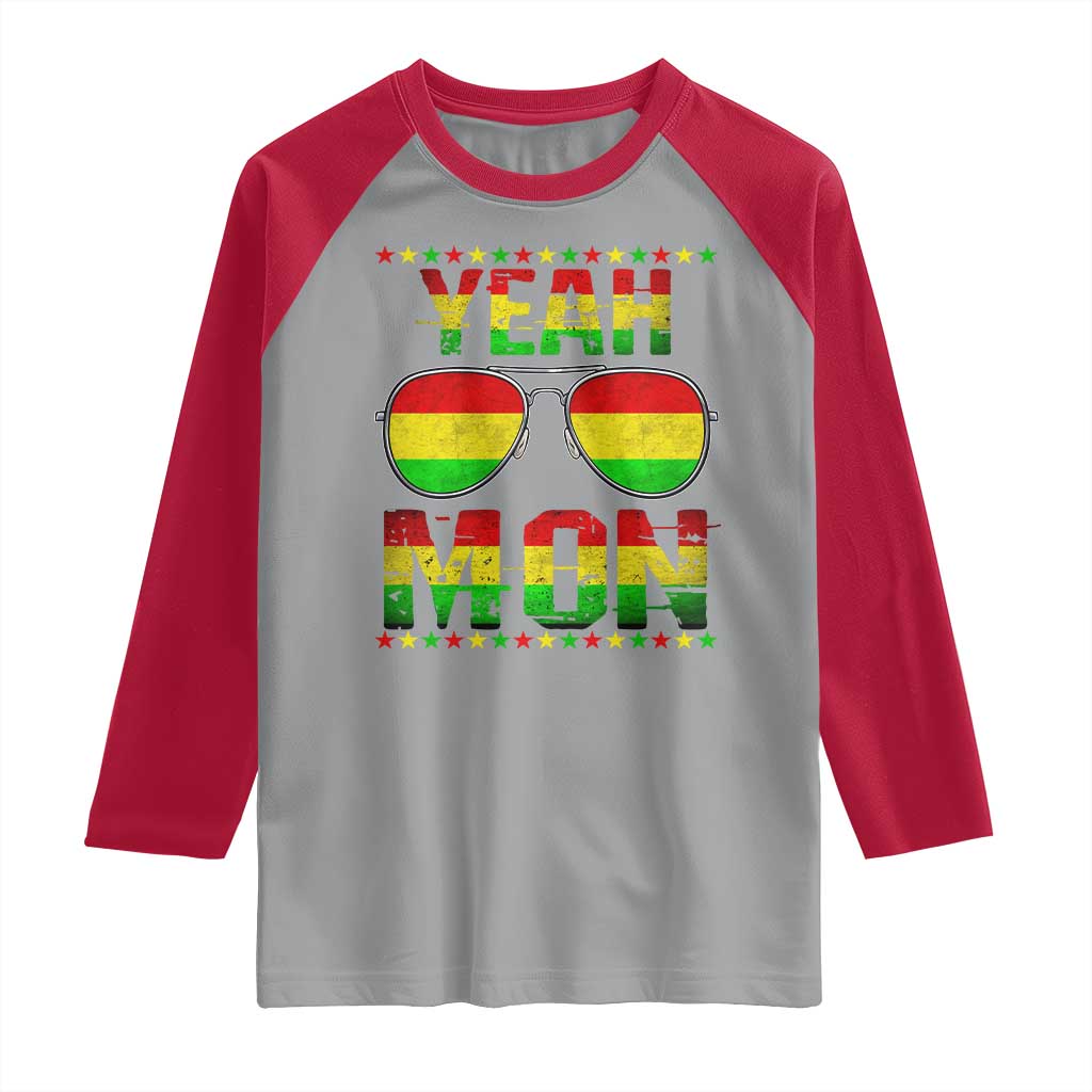 Yeah Mon Jamaican Pride Raglan Shirt Jamaican Vacation Jamaica Reggae Sunglasses TS10 Sport Gray Red Print Your Wear