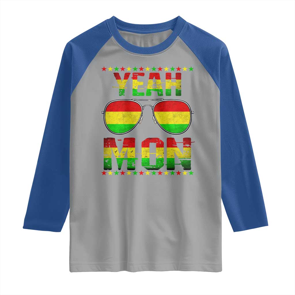 Yeah Mon Jamaican Pride Raglan Shirt Jamaican Vacation Jamaica Reggae Sunglasses TS10 Sport Gray Royal Print Your Wear