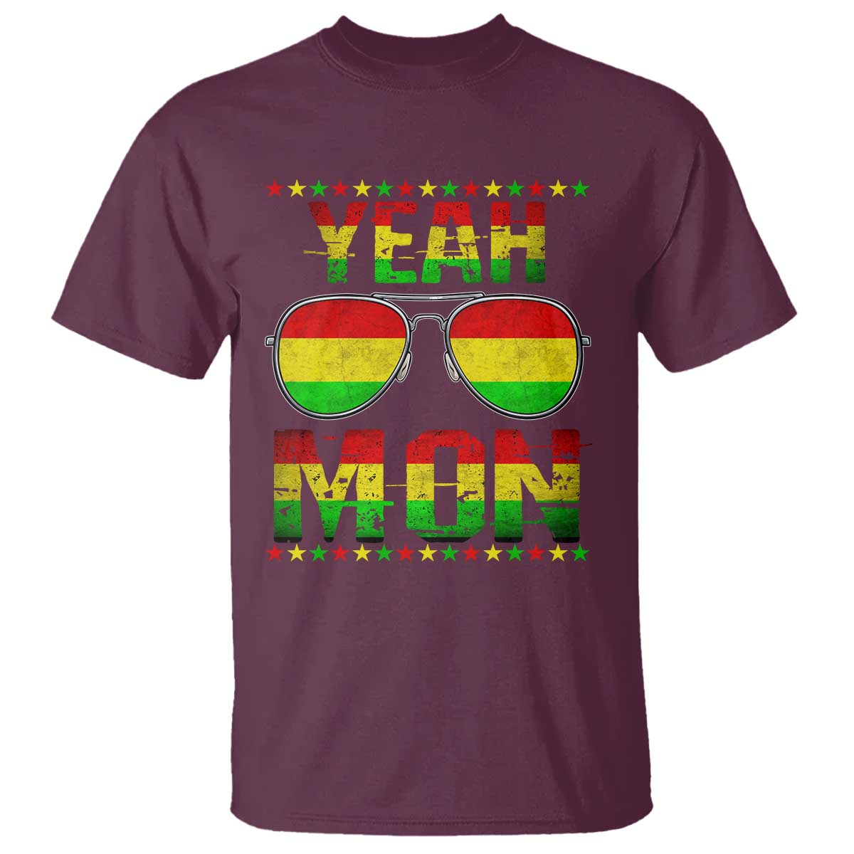 Yeah Mon Jamaican Pride T Shirt Jamaican Vacation Jamaica Reggae Sunglasses TS10 Maroon Print Your Wear