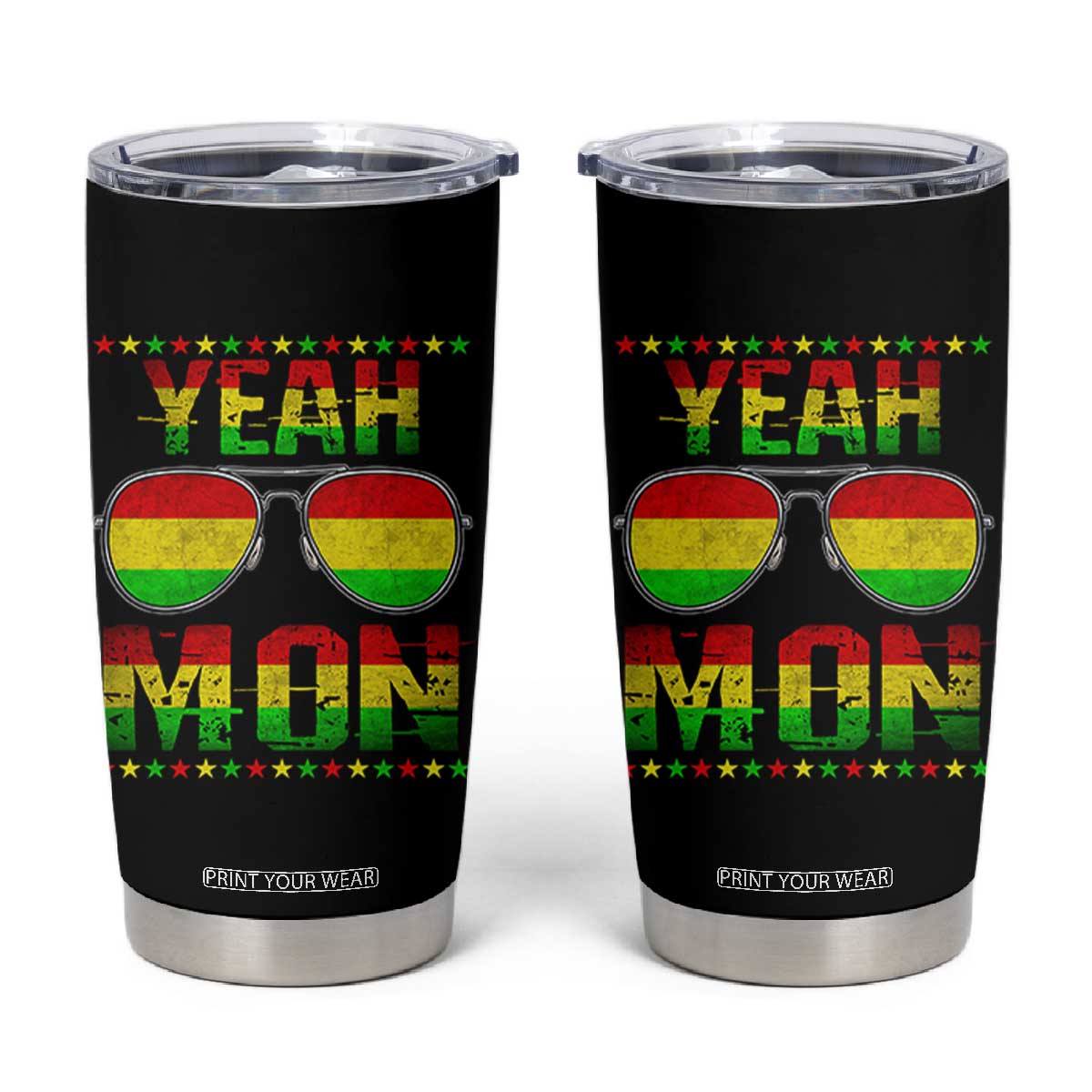Yeah Mon Jamaican Pride Tumbler Cup Jamaican Vacation Jamaica Reggae Sunglasses TS10 Black Print Your Wear