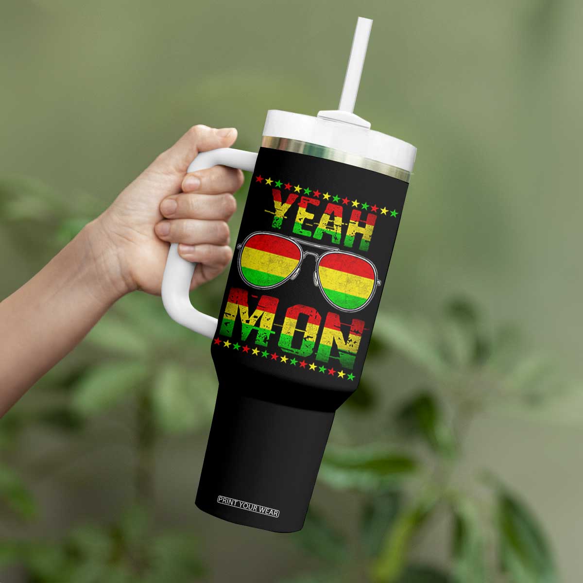 Yeah Mon Jamaican Pride Tumbler With Handle Jamaican Vacation Jamaica Reggae Sunglasses TS10 Print Your Wear