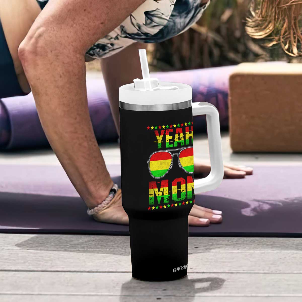 Yeah Mon Jamaican Pride Tumbler With Handle Jamaican Vacation Jamaica Reggae Sunglasses TS10 Print Your Wear
