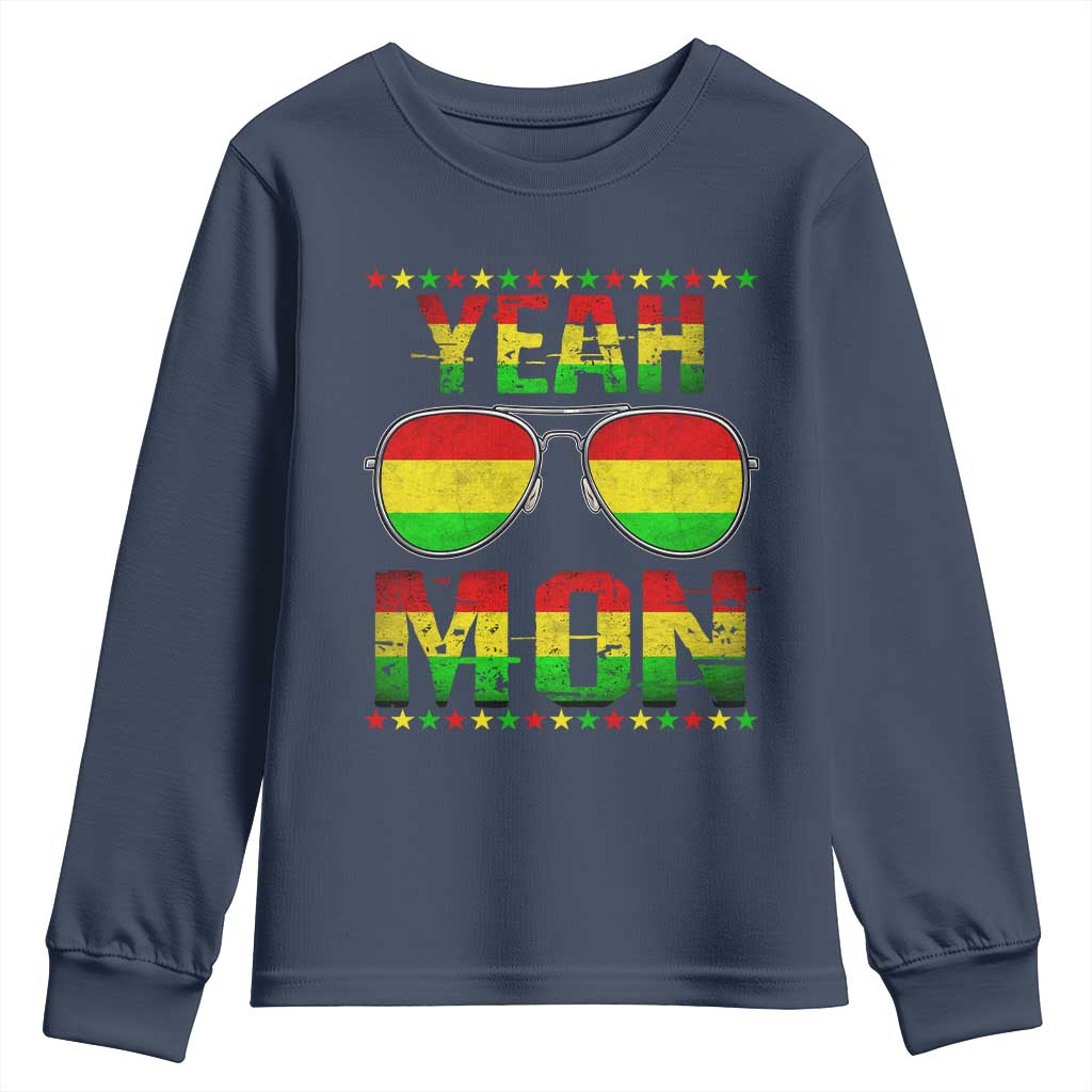 Yeah Mon Jamaican Pride Youth Sweatshirt Jamaican Vacation Jamaica Reggae Sunglasses TS10 Navy Print Your Wear