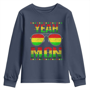Yeah Mon Jamaican Pride Youth Sweatshirt Jamaican Vacation Jamaica Reggae Sunglasses TS10 Navy Print Your Wear