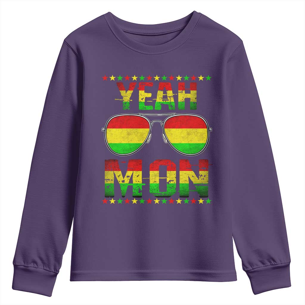 Yeah Mon Jamaican Pride Youth Sweatshirt Jamaican Vacation Jamaica Reggae Sunglasses TS10 Purple Print Your Wear