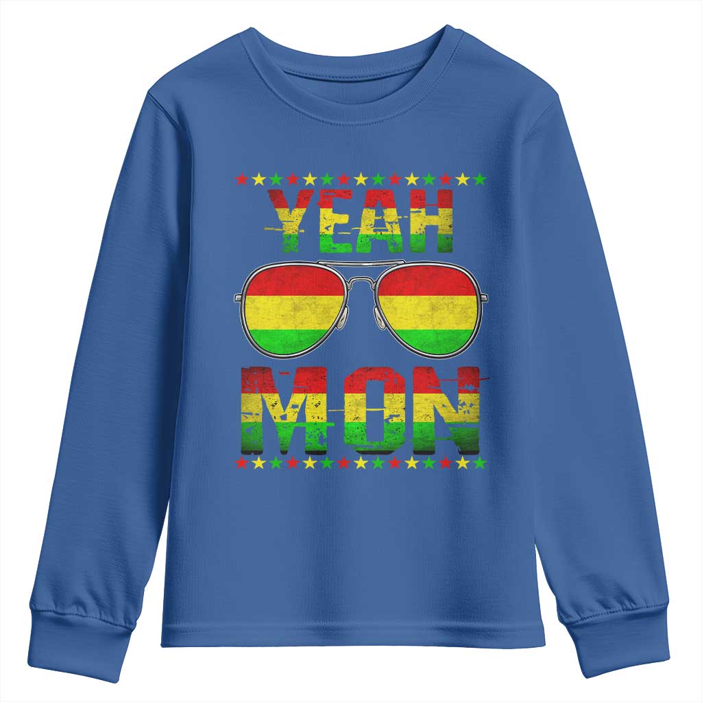 Yeah Mon Jamaican Pride Youth Sweatshirt Jamaican Vacation Jamaica Reggae Sunglasses TS10 Royal Blue Print Your Wear