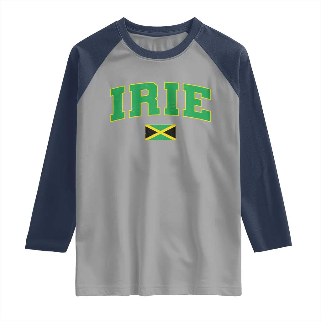 Irie Jamaican Rasta Raglan Shirt Funny Jamaica Jamaican Flag Rasta Reggae Roots TS10 Sport Gray Navy Print Your Wear