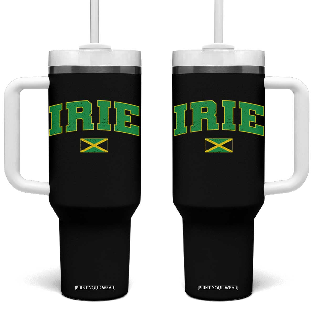 Irie Jamaican Rasta Tumbler With Handle Funny Jamaica Jamaican Flag Rasta Reggae Roots TS10 One Size: 40 oz Black Print Your Wear