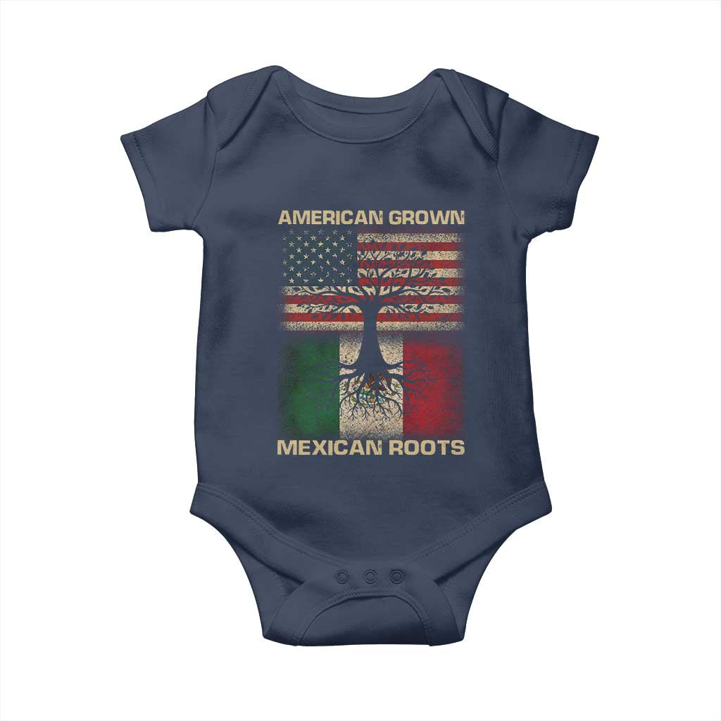 American Grown Mexican Roots Baby Onesie Retro Mexico America Flag TS10 Navy Print Your Wear