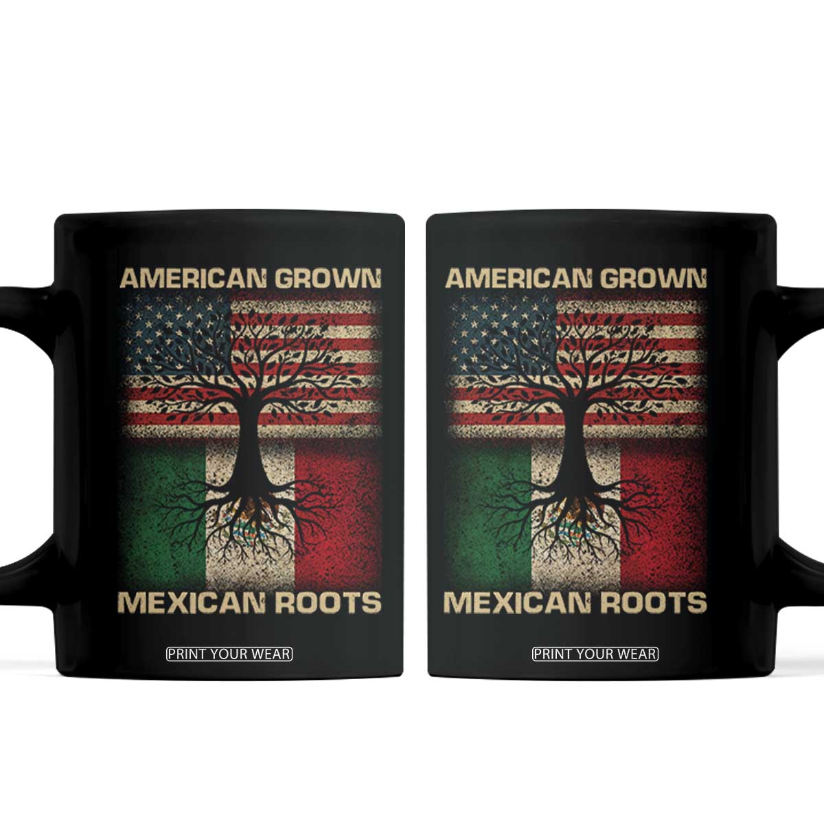 American Grown Mexican Roots Coffee Mug Retro Mexico America Flag TS10 Black Print Your Wear
