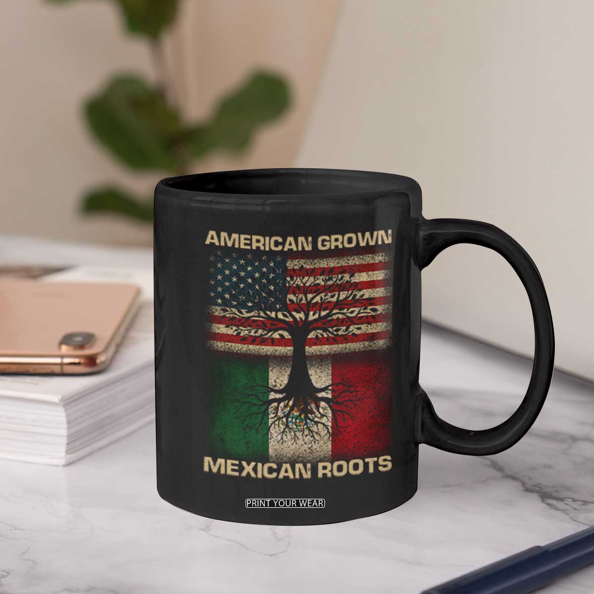 American Grown Mexican Roots Coffee Mug Retro Mexico America Flag TS10 Print Your Wear