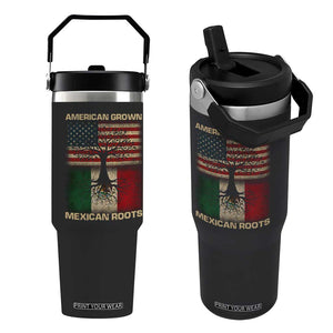 American Grown Mexican Roots Flip Straw Tumbler Retro Mexico America Flag TS10 One Size: 30 oz Black Print Your Wear