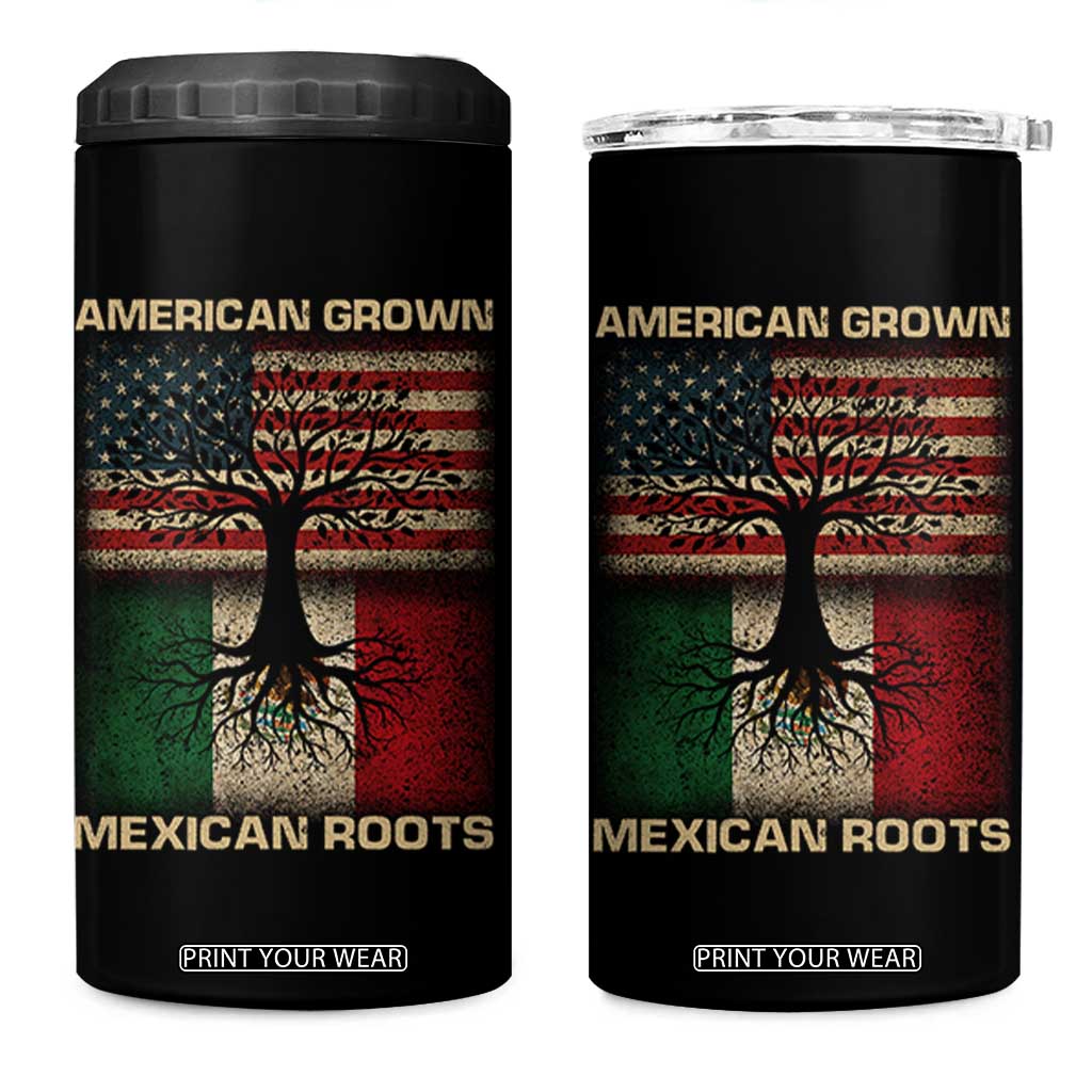 American Grown Mexican Roots 4 in 1 Can Cooler Tumbler Retro Mexico America Flag TS10 One Size: 16 oz Black Print Your Wear