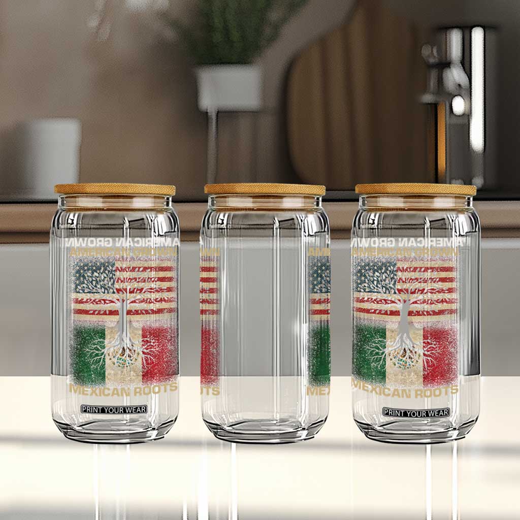American Grown Mexican Roots Glass Can Retro Mexico America Flag TS10 Print Your Wear