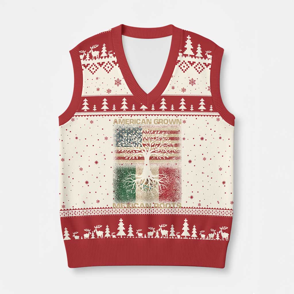 American Grown Mexican Roots V-Neck Knit Sweater Vest Retro Mexico America Flag TS10 Beige Red Print Your Wear
