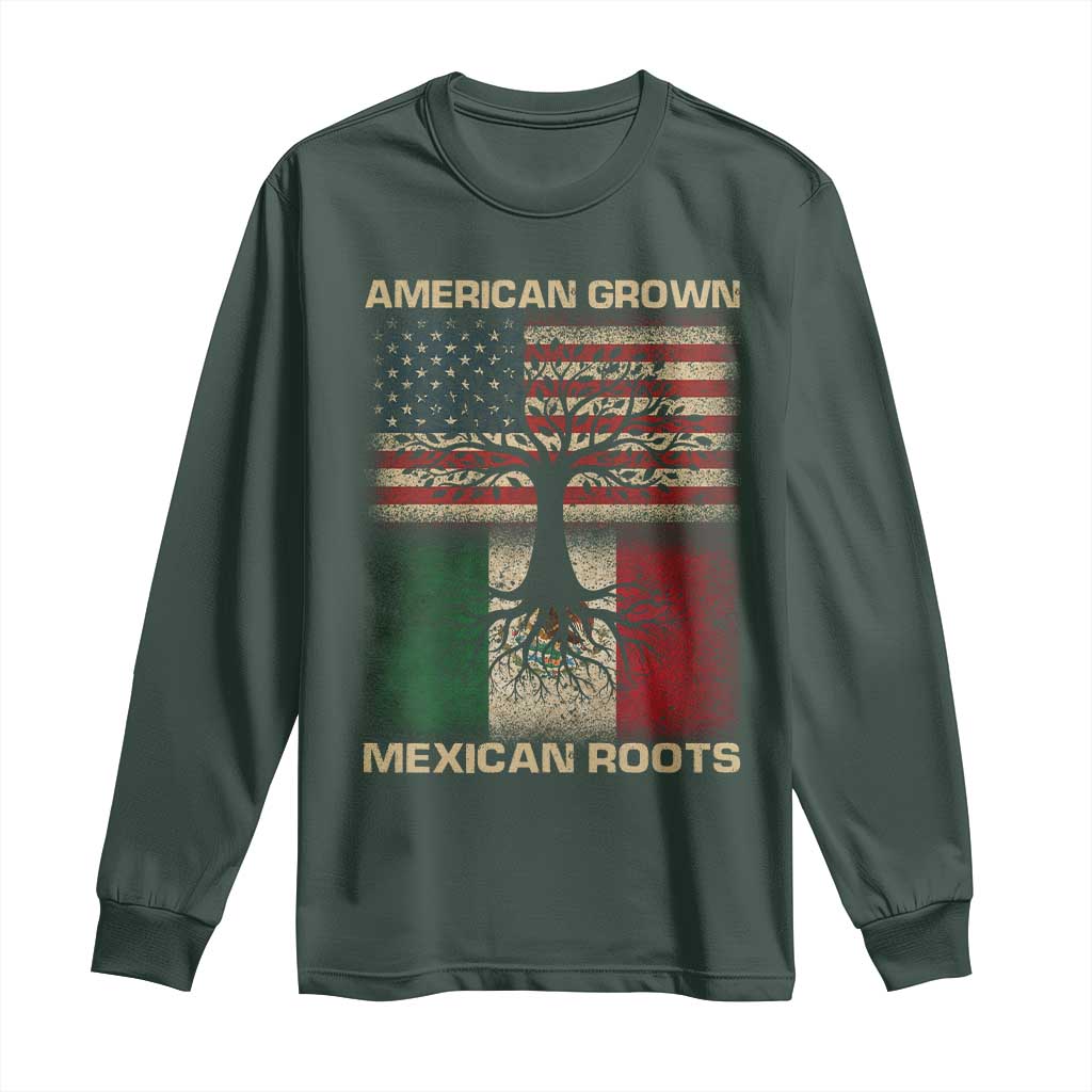 American Grown Mexican Roots Long Sleeve Shirt Retro Mexico America Flag TS10 Dark Forest Green Print Your Wear
