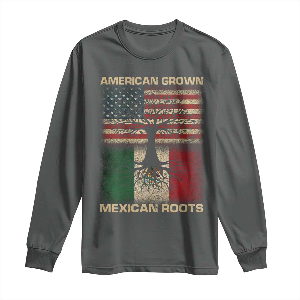 American Grown Mexican Roots Long Sleeve Shirt Retro Mexico America Flag TS10 Dark Heather Print Your Wear