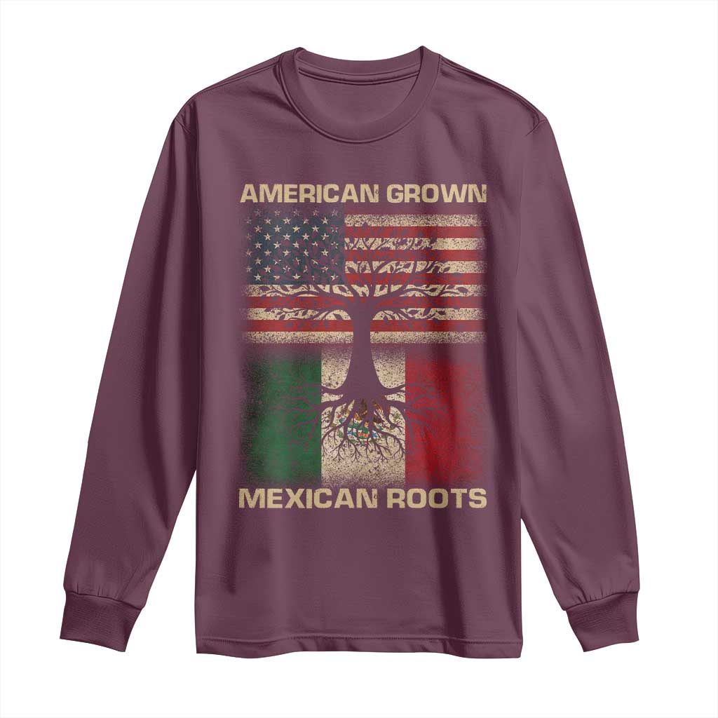 American Grown Mexican Roots Long Sleeve Shirt Retro Mexico America Flag TS10 Maroon Print Your Wear