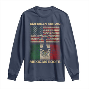 American Grown Mexican Roots Long Sleeve Shirt Retro Mexico America Flag TS10 Navy Print Your Wear