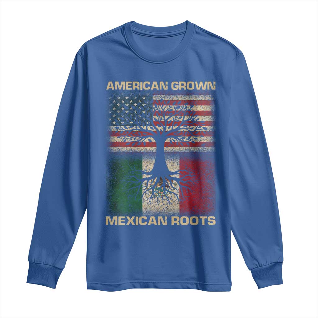 American Grown Mexican Roots Long Sleeve Shirt Retro Mexico America Flag TS10 Royal Blue Print Your Wear