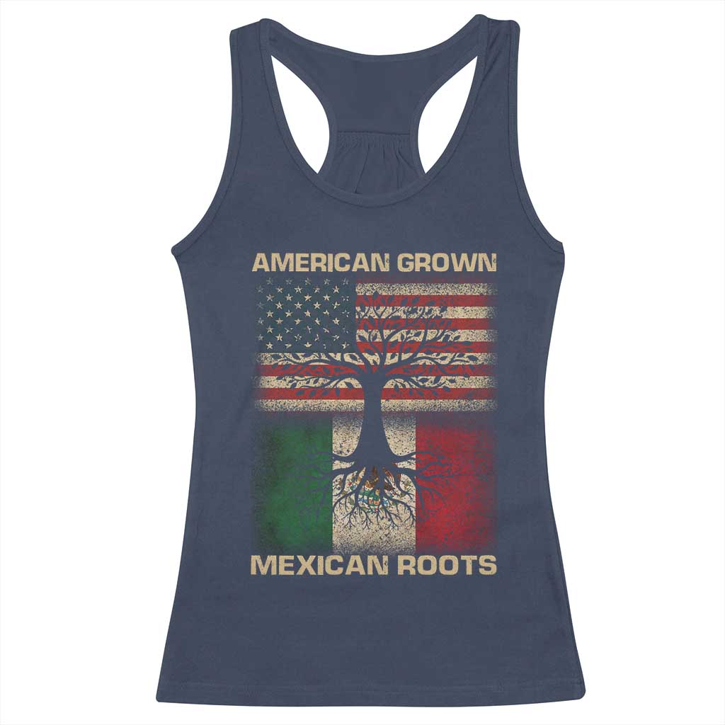 American Grown Mexican Roots Racerback Tank Top Retro Mexico America Flag TS10 Navy Print Your Wear