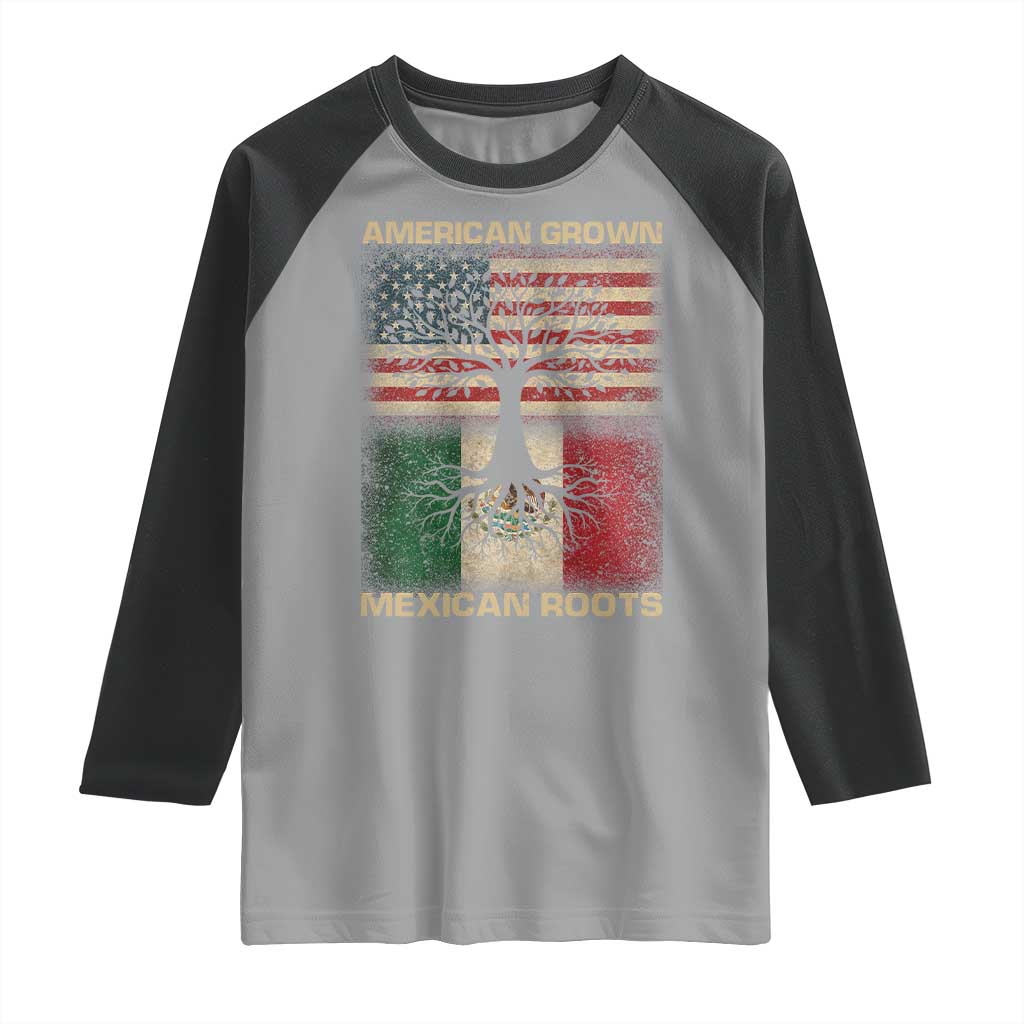 American Grown Mexican Roots Raglan Shirt Retro Mexico America Flag TS10 Sport Gray Black Print Your Wear