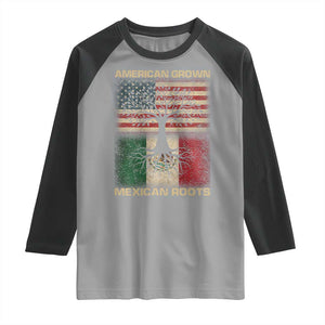 American Grown Mexican Roots Raglan Shirt Retro Mexico America Flag TS10 Sport Gray Black Print Your Wear