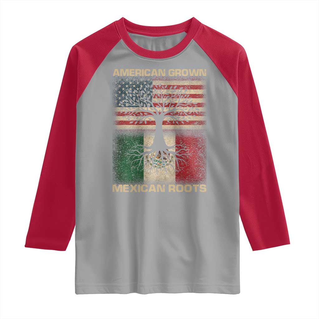 American Grown Mexican Roots Raglan Shirt Retro Mexico America Flag TS10 Sport Gray Red Print Your Wear