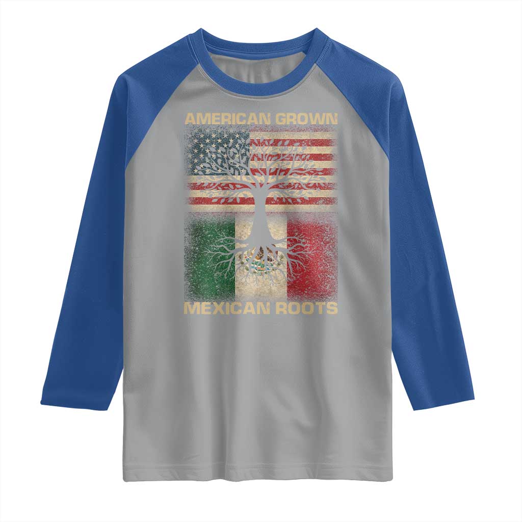 American Grown Mexican Roots Raglan Shirt Retro Mexico America Flag TS10 Sport Gray Royal Print Your Wear