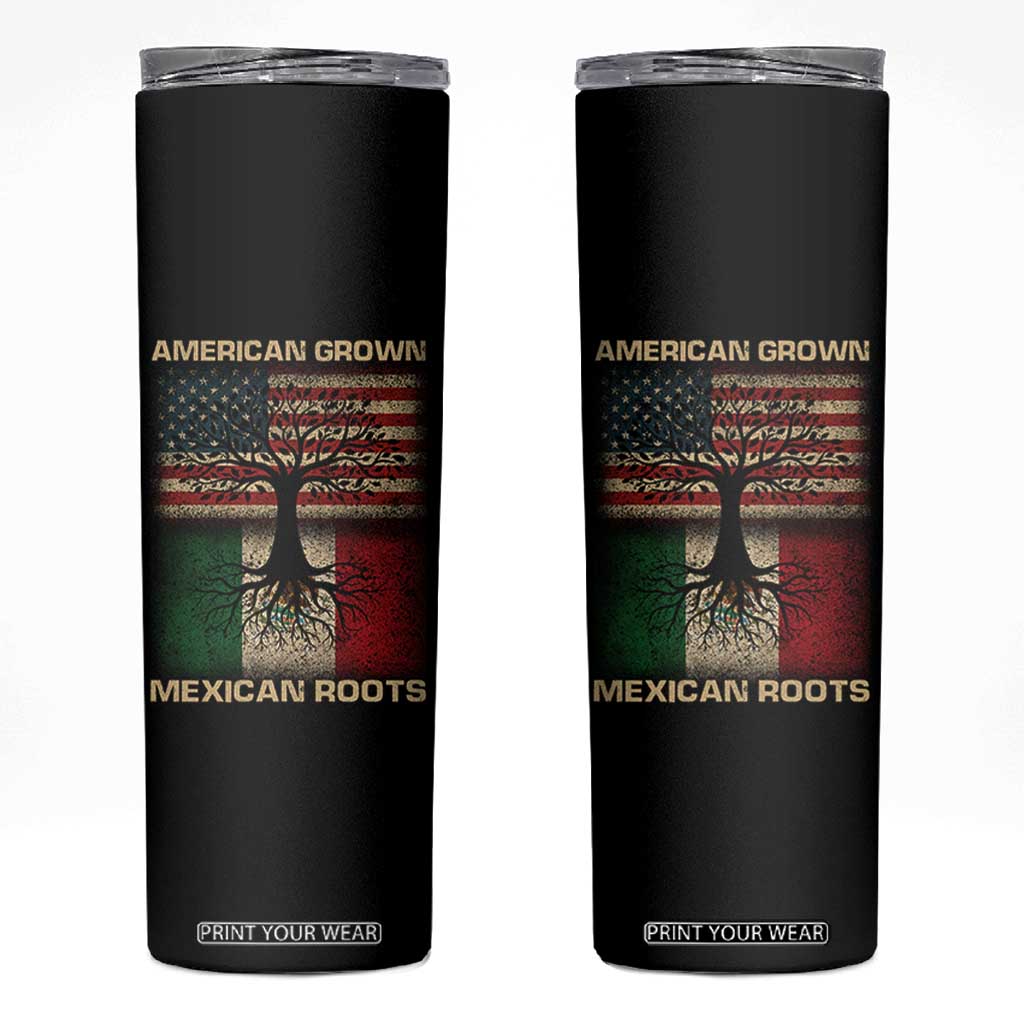 American Grown Mexican Roots Skinny Tumbler Retro Mexico America Flag TS10 Black Print Your Wear