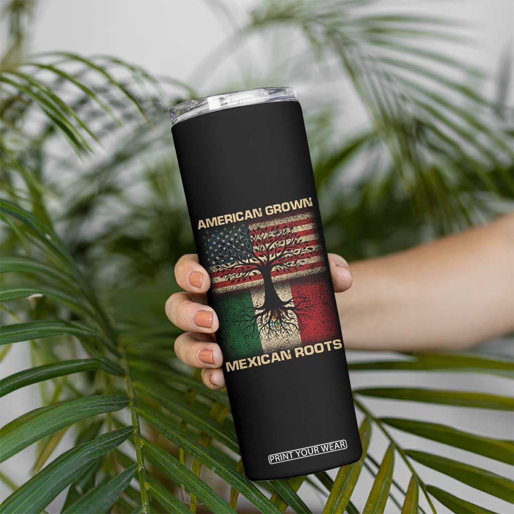 American Grown Mexican Roots Skinny Tumbler Retro Mexico America Flag TS10 Print Your Wear