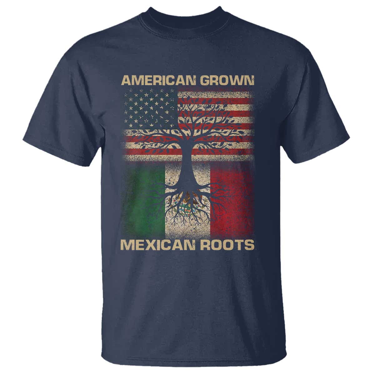 American Grown Mexican Roots T Shirt Retro Mexico America Flag TS10 Navy Print Your Wear
